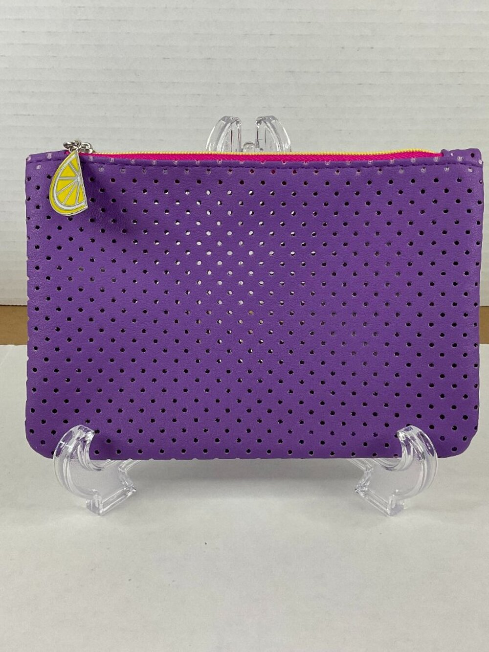 IPSY Purple Perforated Makeup Bag Cosmetic Pouch with Lemon Zipper Charm New